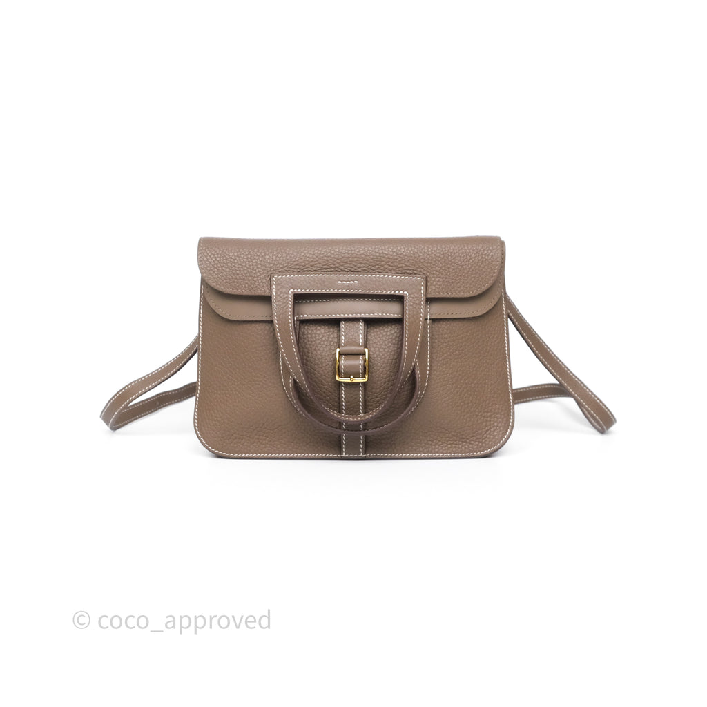 Hermès Halzan 25 Etoupe 18 Clemence Gold Hardware