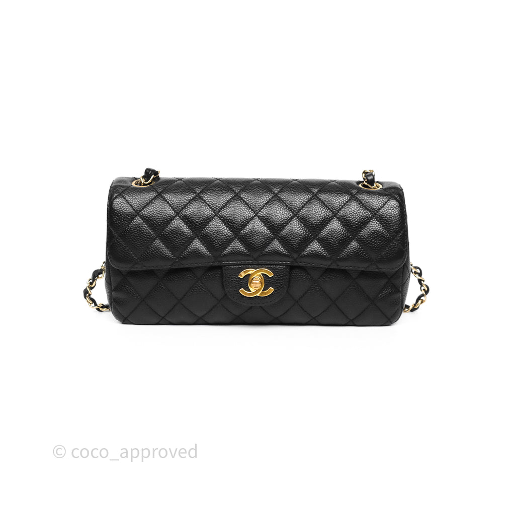 Chanel Quilted East West Flap Bag Black Caviar Gold Hardware