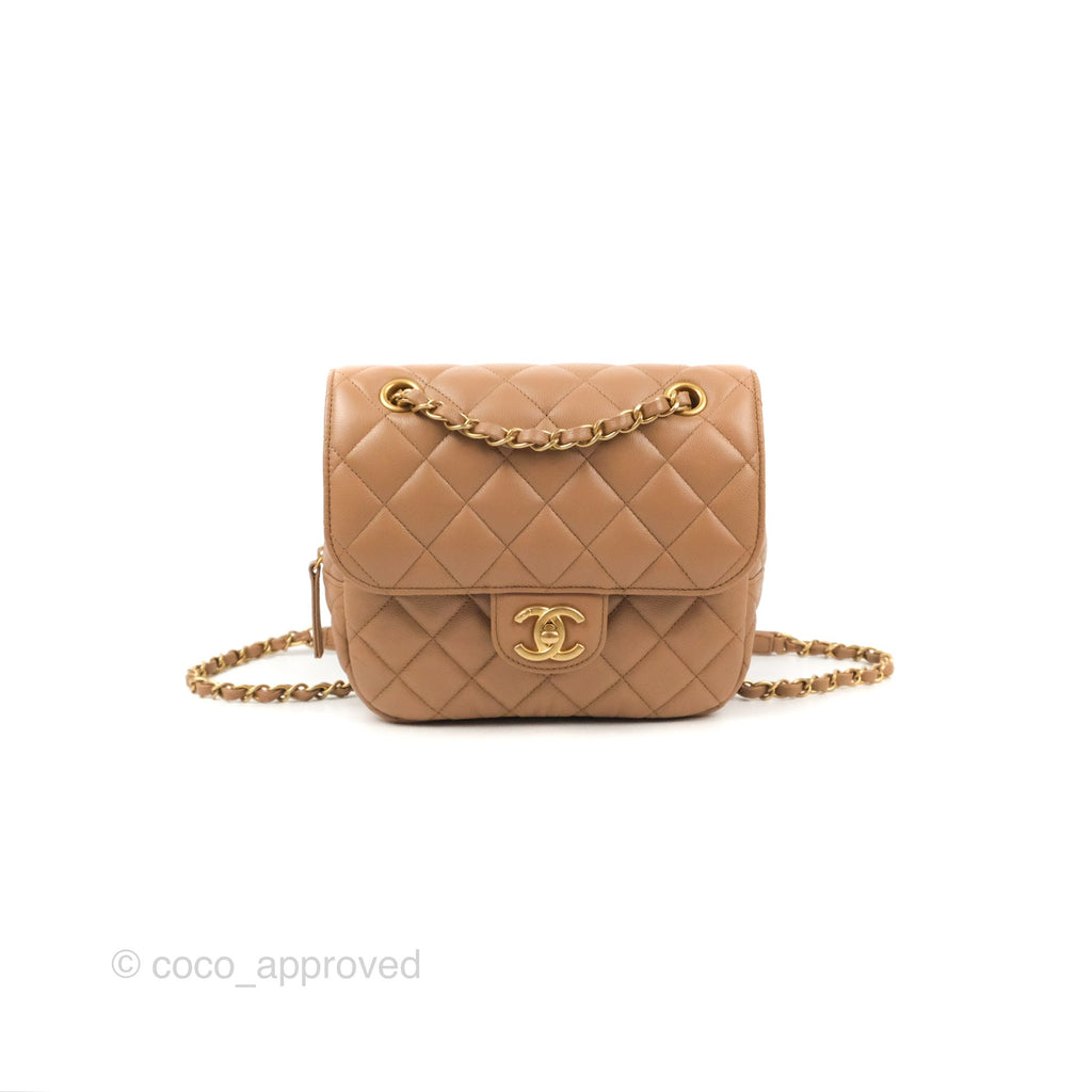 Chanel Small Flap Bag Dark Beige Caviar Gold Hardware 22K