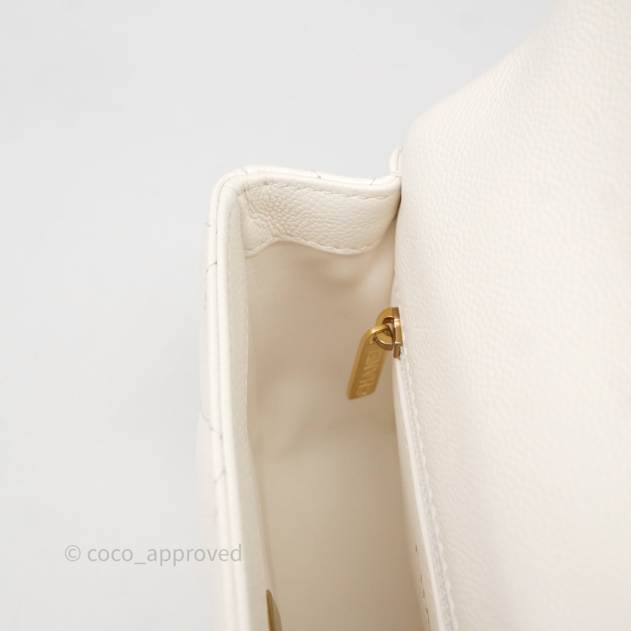 Chanel Mini Flap Bag Heart Adjustable Chain White Caviar Aged Gold