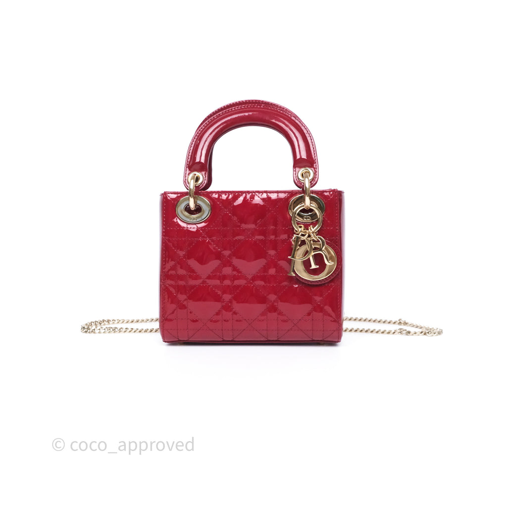 Christian Dior Mini Lady Dior Red Patent Cannage Gold Hardware