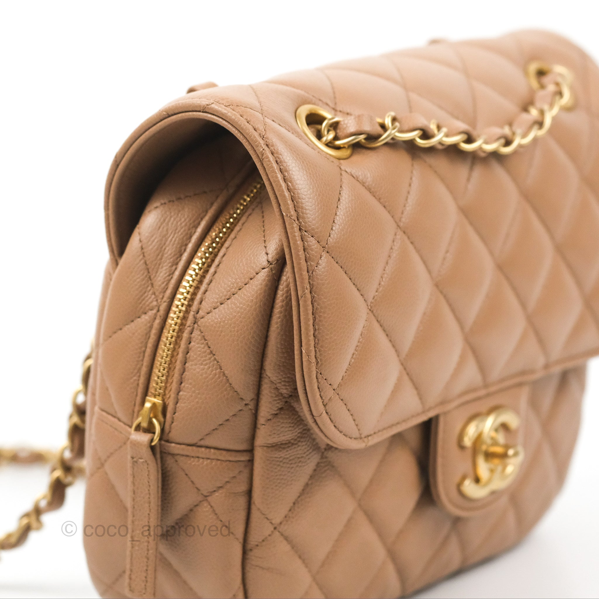 Chanel Small Flap Bag Dark Beige Caviar Gold Hardware 22K – Coco