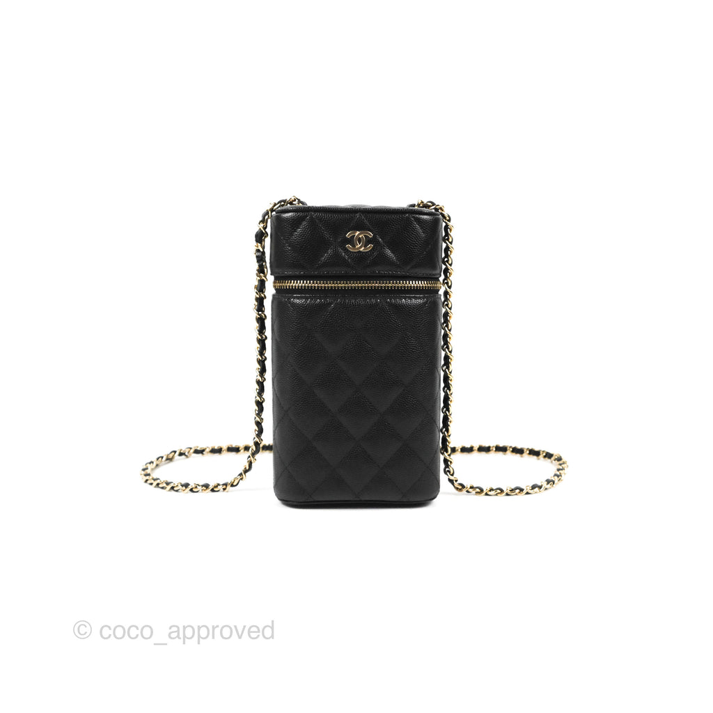 Chanel Vanity Phone Holder With Chain Black Caviar Gold Hardware