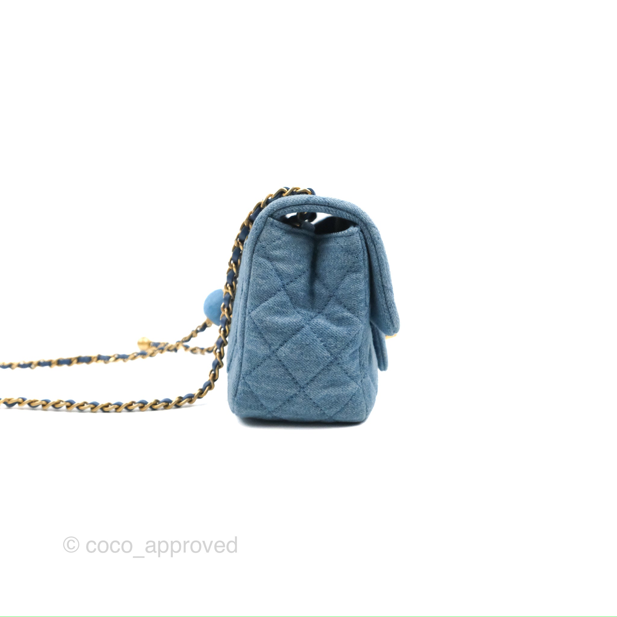Chanel Mini Square Pearl Crush Quilted Denim Aged Gold Hardware – Coco  Approved Studio