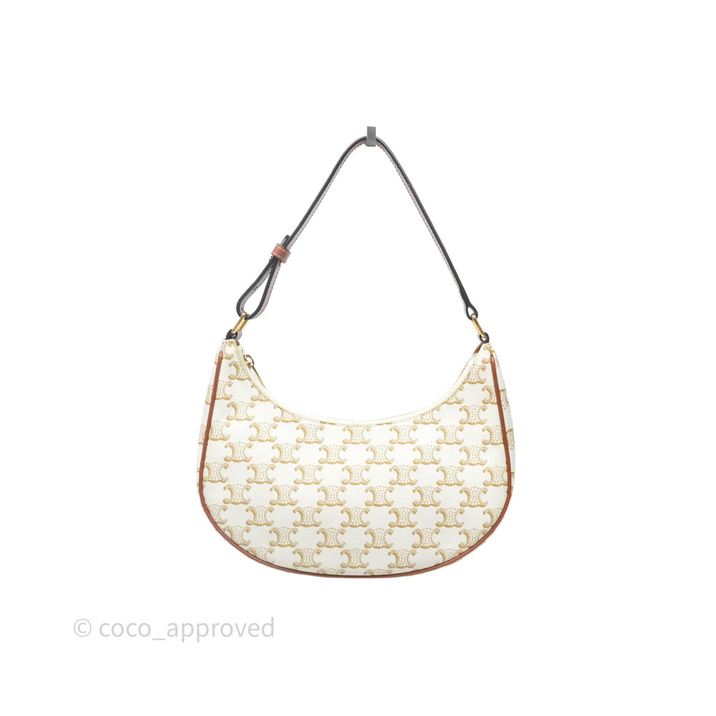 Celine Ava Bag In Triomphe Canvas Calfskin White