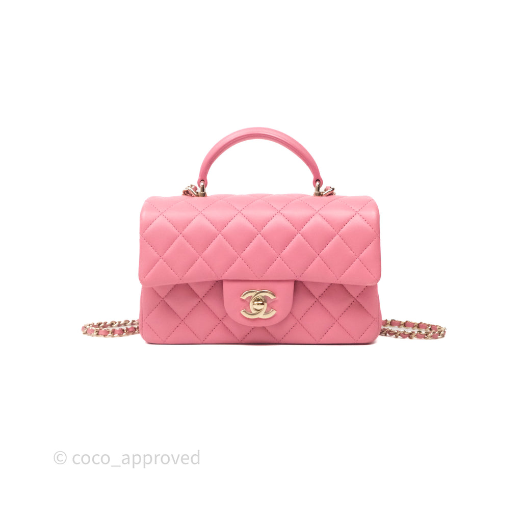 Chanel Top Handle Mini Rectangular Flap Pink Lambskin Gold Hardware