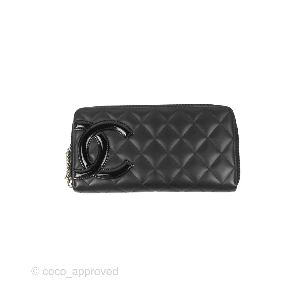 Chanel Quilted Cambon Yen Zip Long Wallet Black Calfskin Silver Hardware