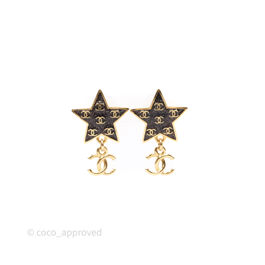 Chanel Star Drop CC Earrings Gold Tone 24C