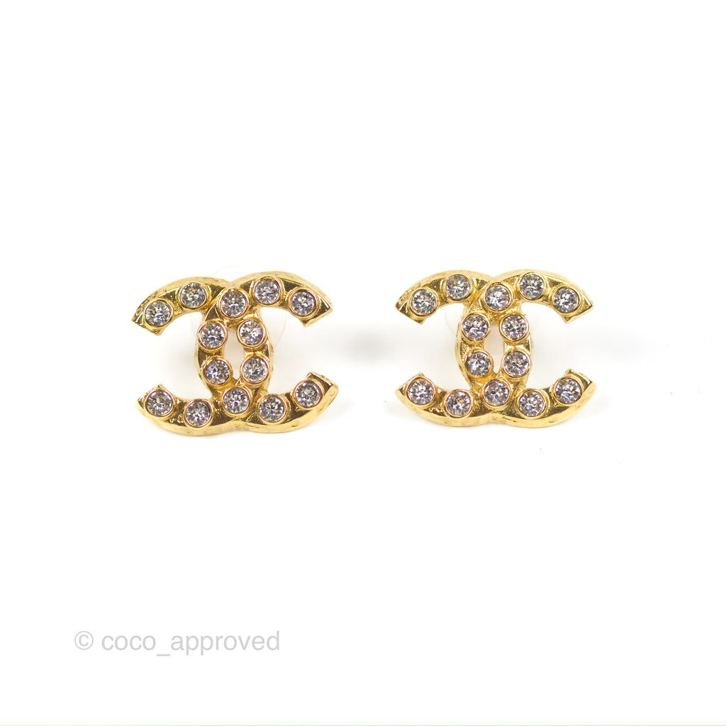 Chanel Crystal CC Earrings Gold Tone 20S