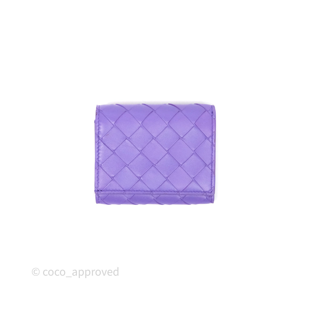 Bottega Veneta Purple Small Intrecciato Tri-Fold Zip Wallet