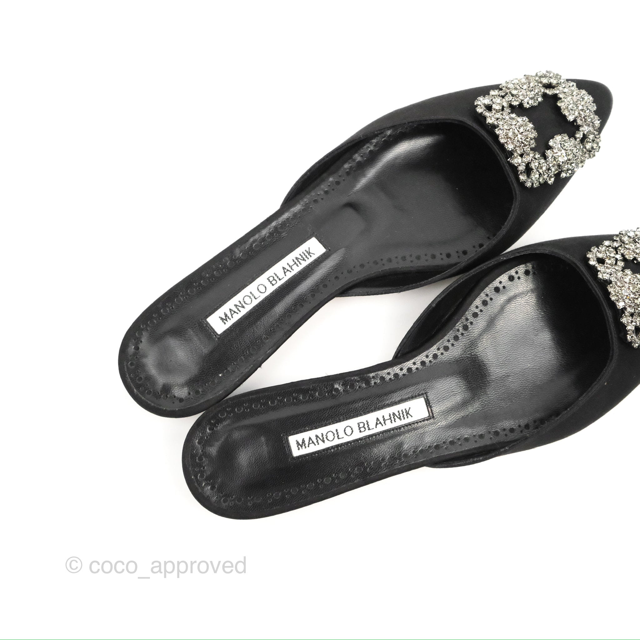 MANOLO BLAHNIK ブラックミュール　36 Manolo Blahnik 50mm Embellished Suede Heeled Mules | Black