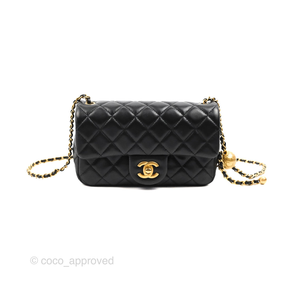 Chanel Mini Rectangular Pearl Crush Quilted Black Lambskin Gold Hardware