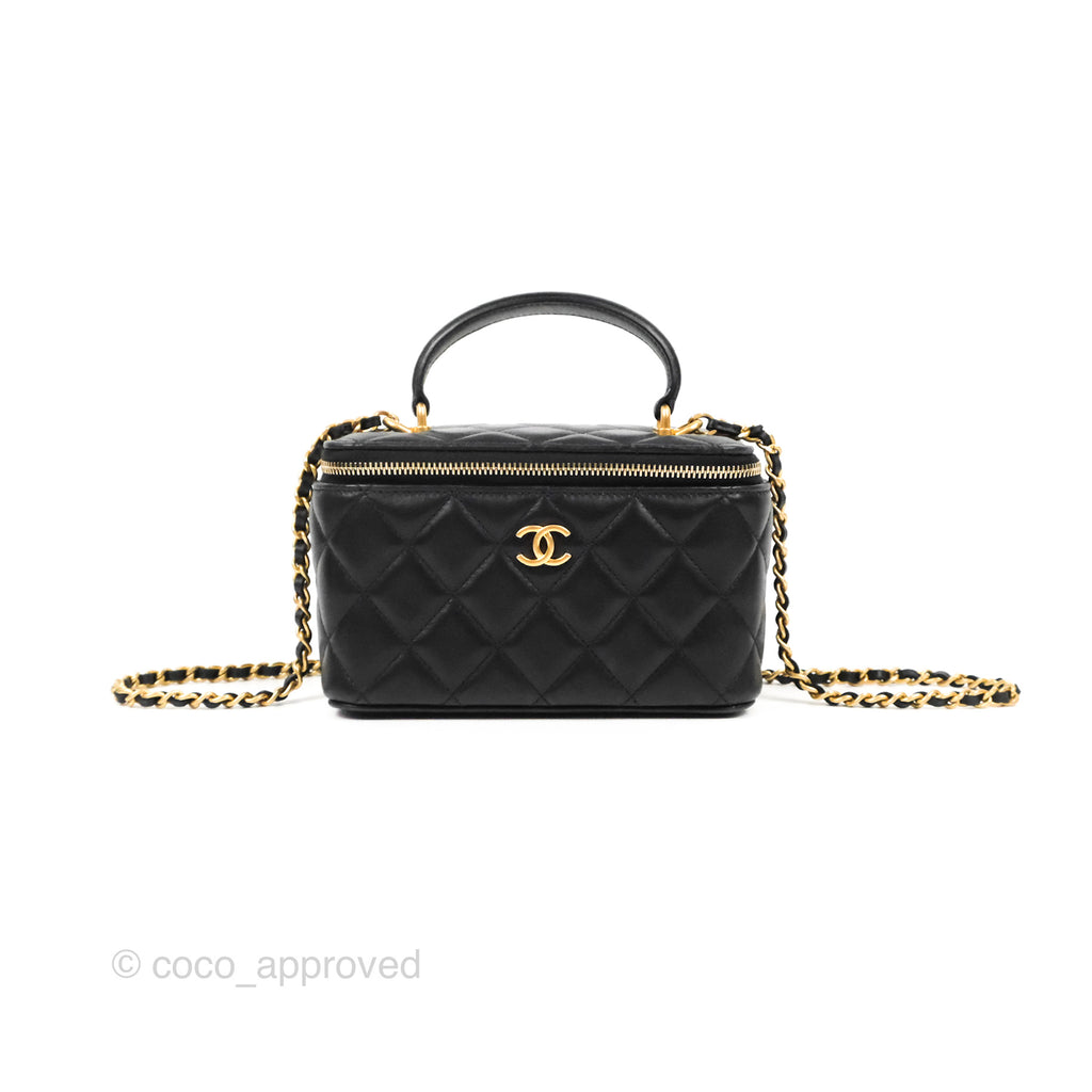 Chanel Vanity Rectangular Top Handle Black Lambskin Gold Hardware