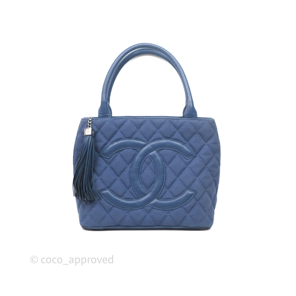 Chanel Blue Caviar Tassel Canvas Tote Bag