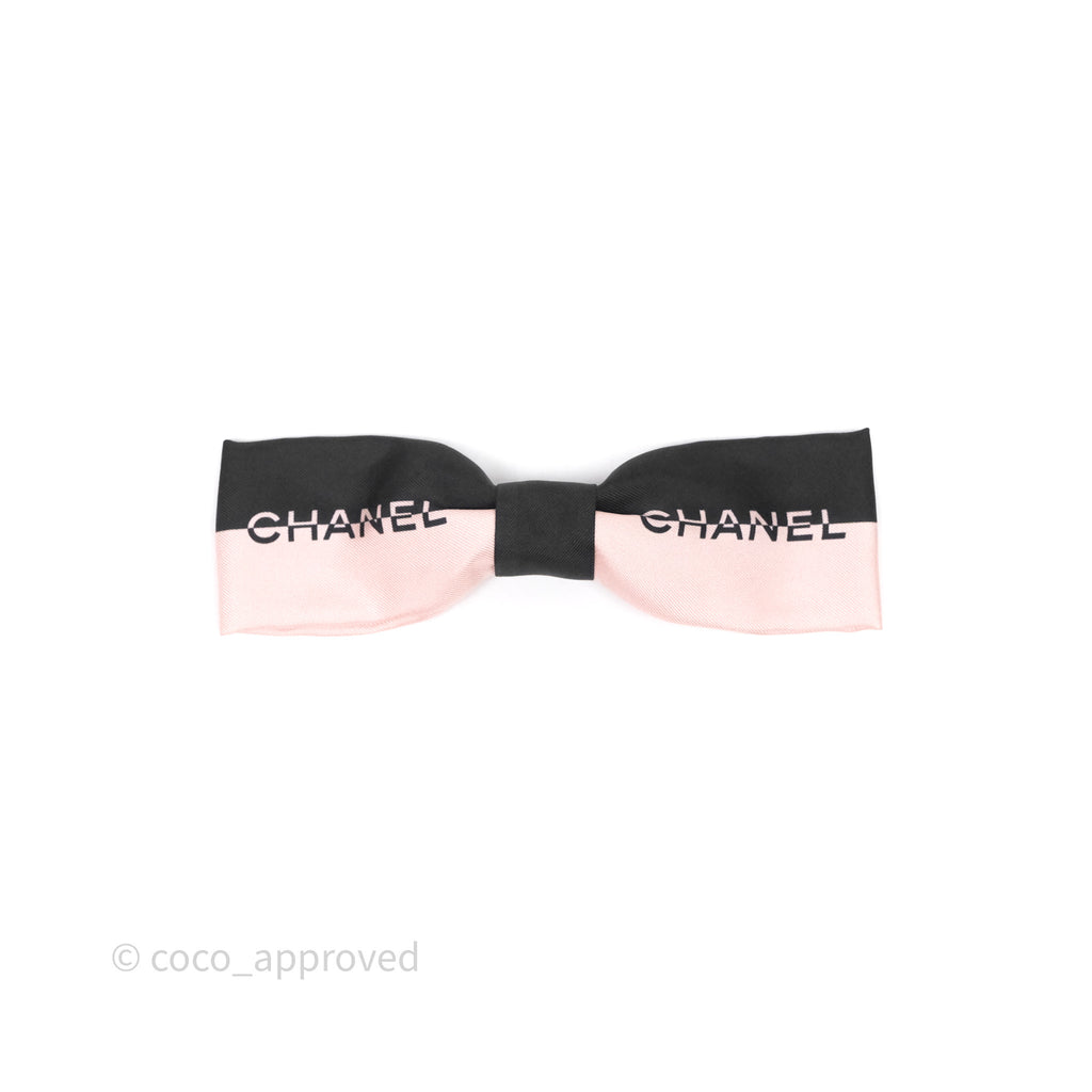 Chanel Logo Ribbon Black/Pink Hair Barrette 24K