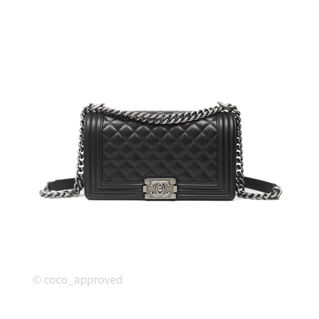 Chanel Quilted Medium Boy Black Caviar Ruthenium Hardware