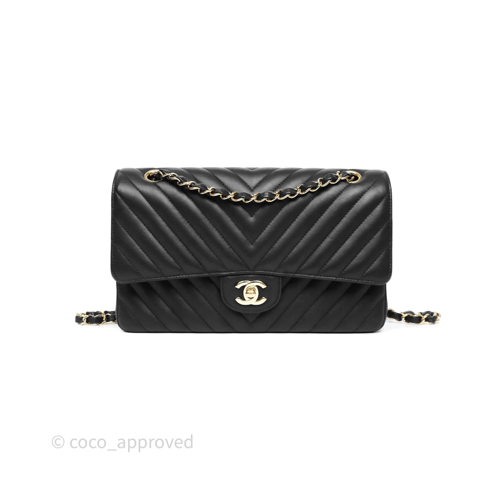Chanel Classic M/L Medium Flap Chevron Black Caviar Gold Hardware