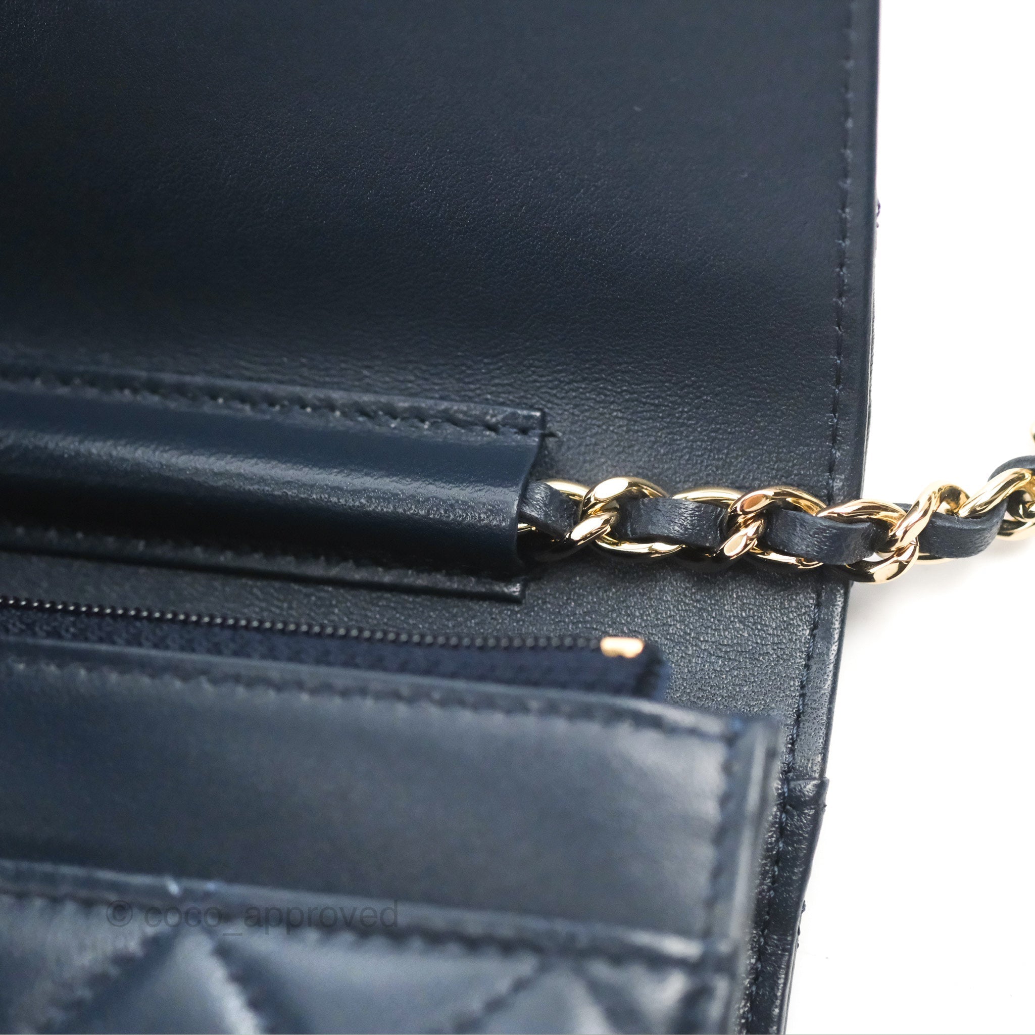 Chanel Quilted Classic Wallet on Chain WOC Navy Lambskin Gold Hardware –  Coco Approved Studio