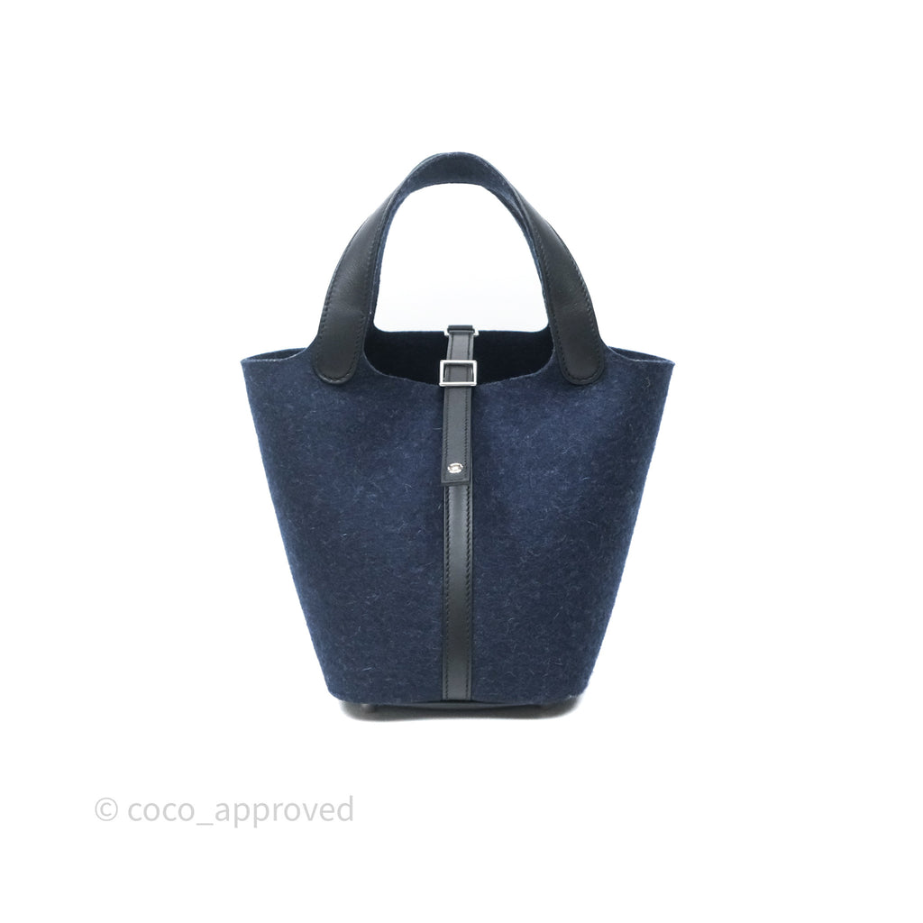 Hermès Picotin 18 Bleu Nuit 2Z / Swift Noir 89 Wool Feutre Swift Palladium Hardware