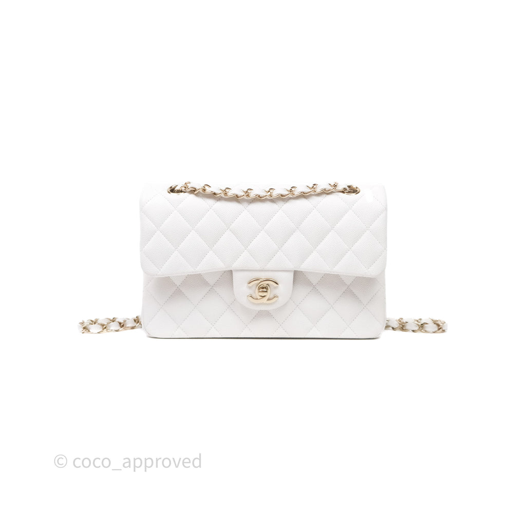 Chanel Small Classic Quilted Flap White Caviar Gold Hardware