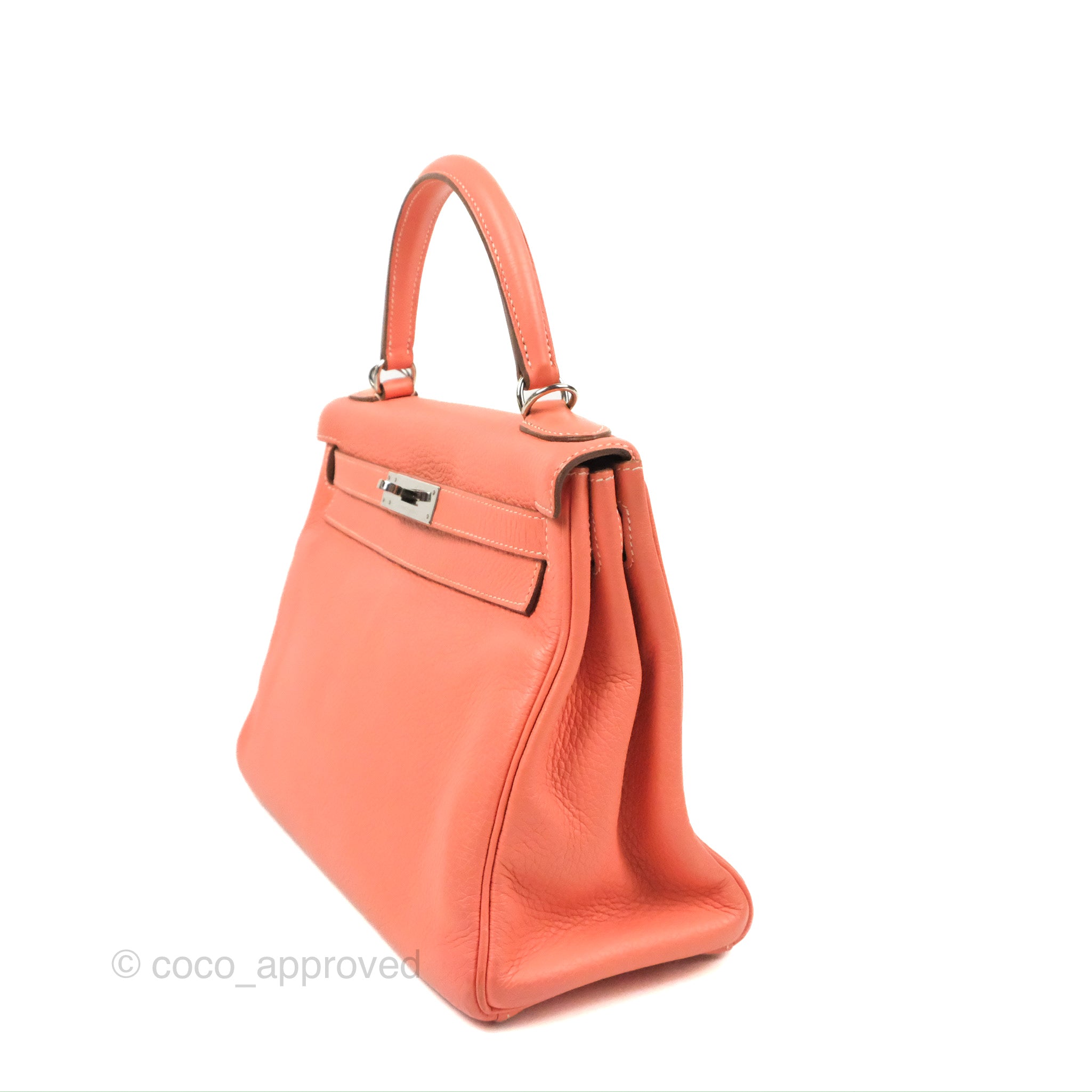 Hermes Kelly Handbag Orange Clemence with Palladium Hardware 28