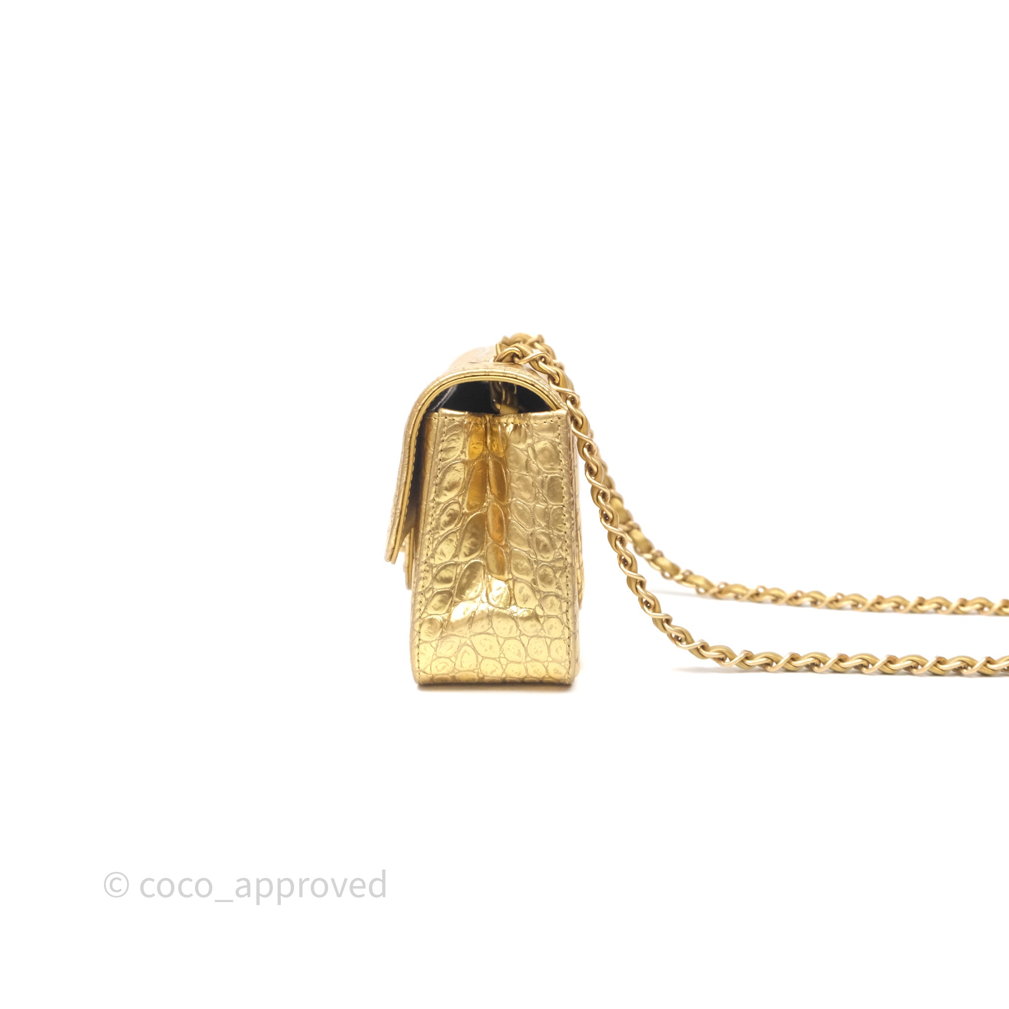 Chanel Mini Rectangular Gold Metallic Calfskin Crocodile Embossed
