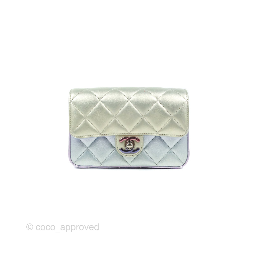 Chanel Wristlet Clutch Iridescent Rainbow Calfskin Leather 21K