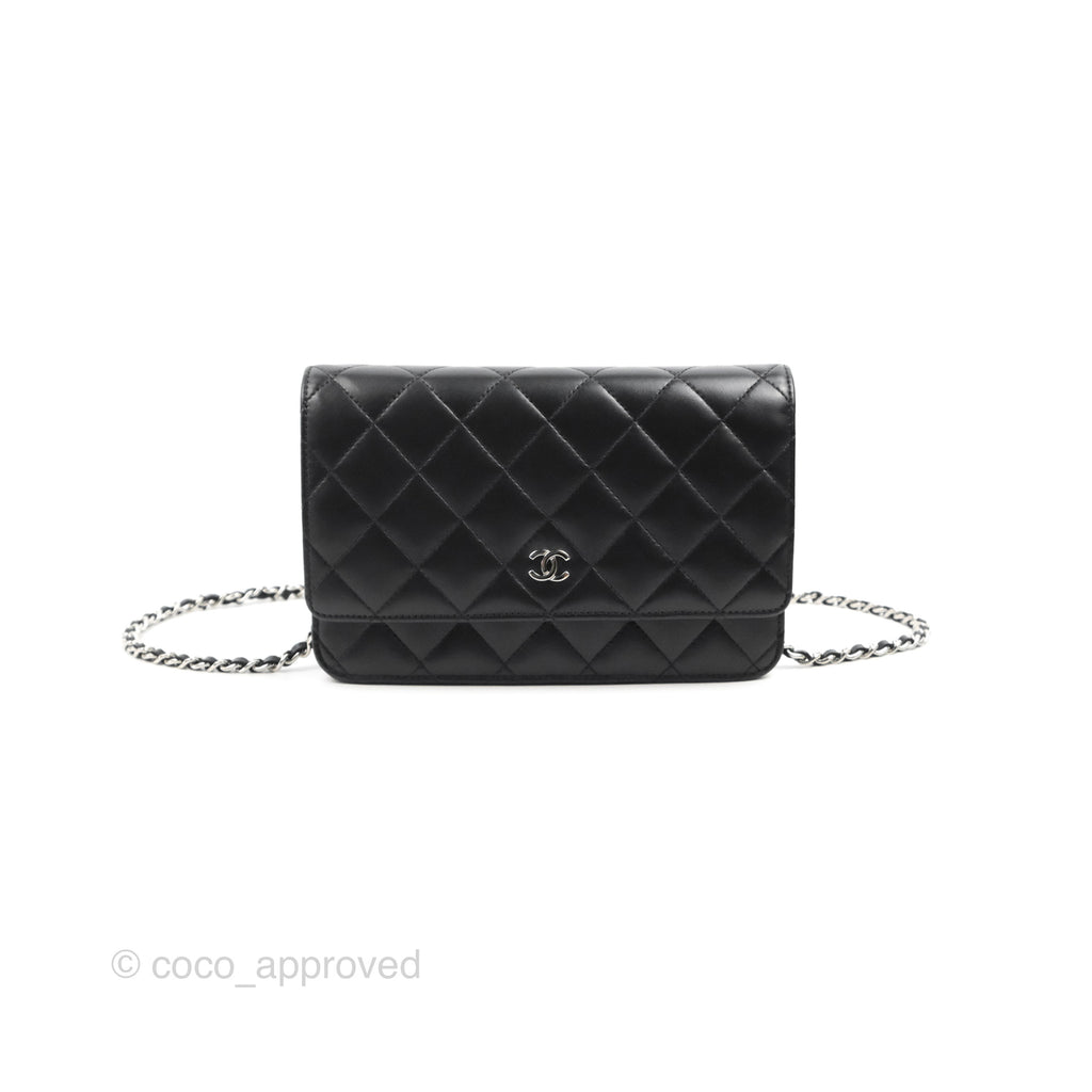 Chanel Quilted Classic Wallet on Chain WOC Black Lambskin Silver Hardware