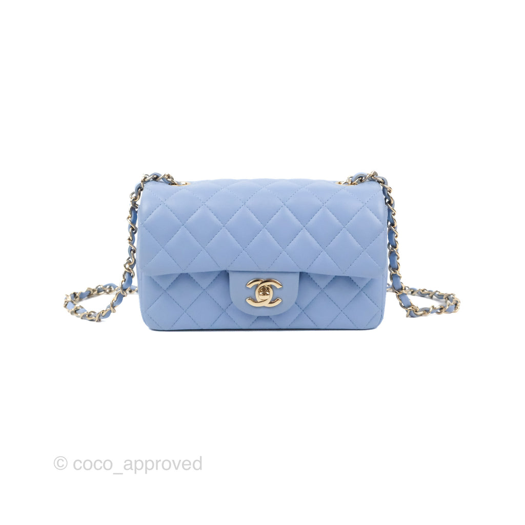 Chanel Quilted Mini Rectangular Flap Blue Lambskin Gold Hardware