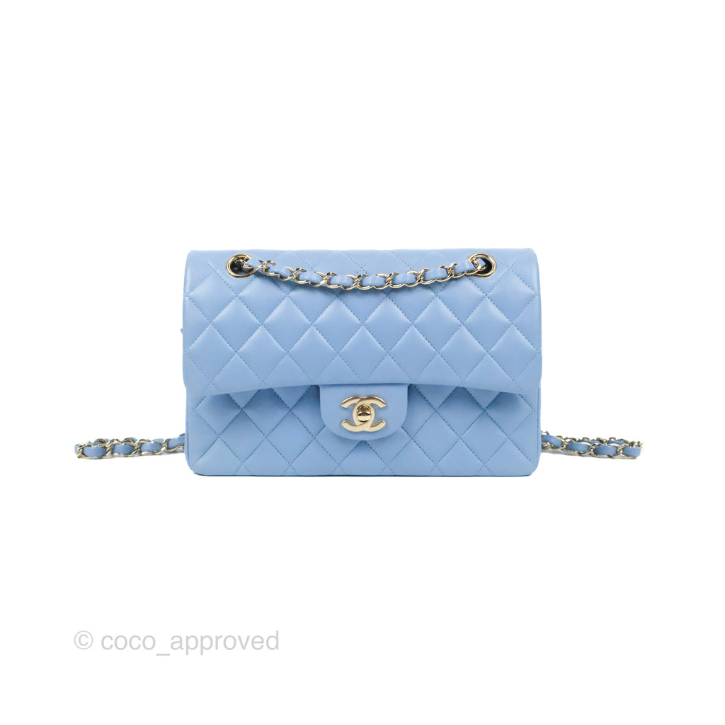 Chanel Small Classic Quilted Flap Light Sky Blue Lambskin Gold Hardware 21C