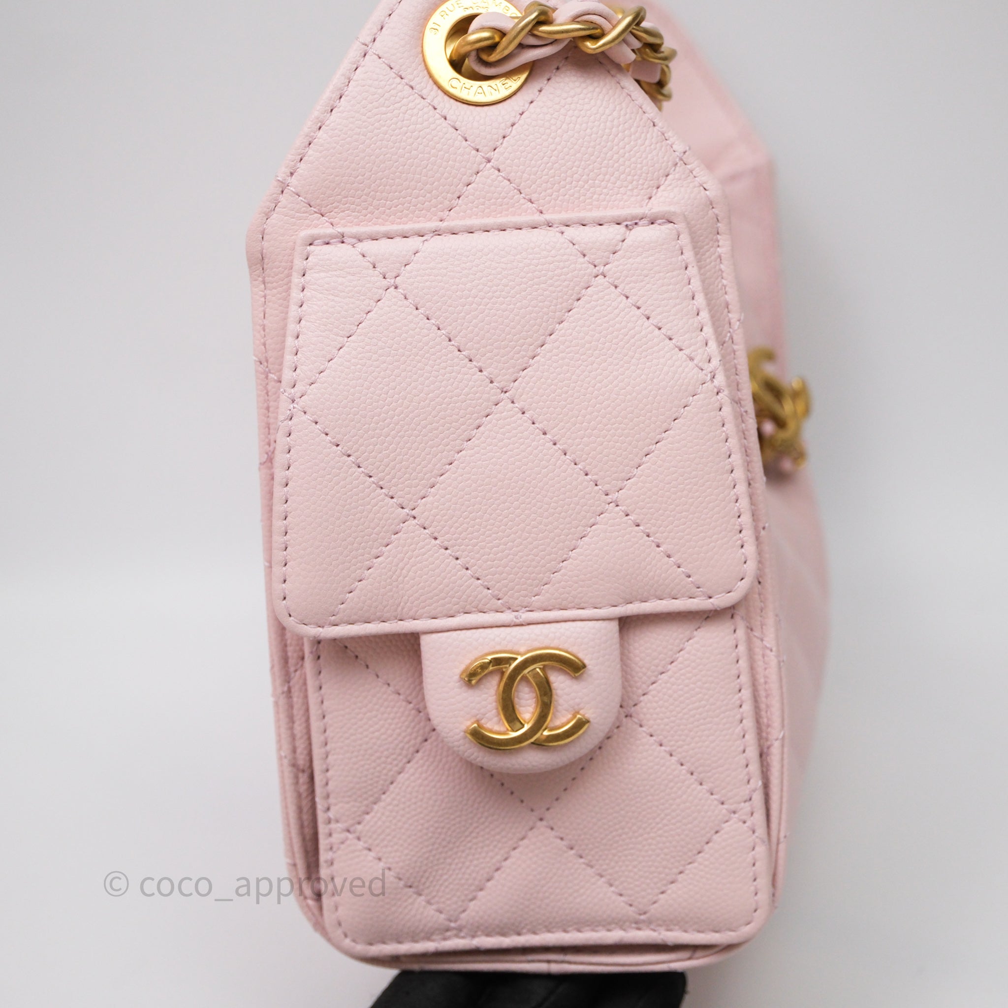 Chanel 25 Mini Pink Caviar Aged Gold Hardware – Coco Approved Studio