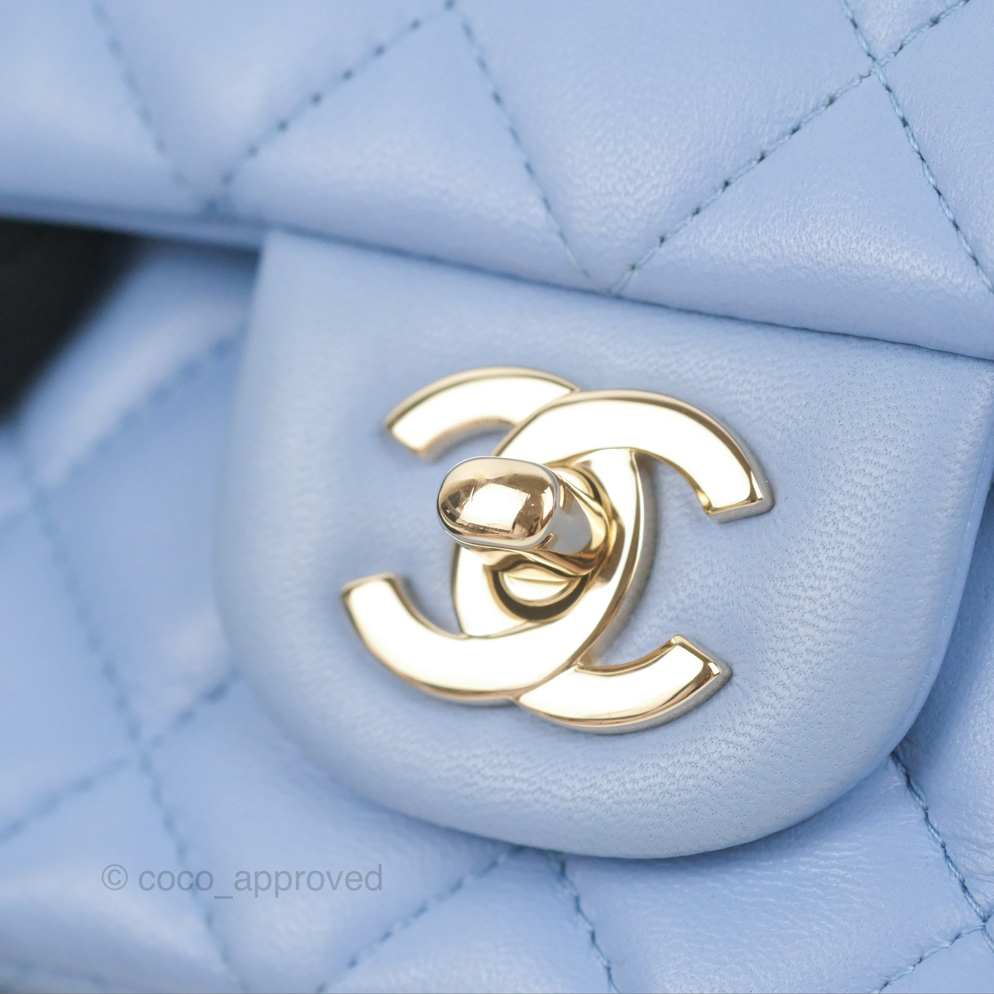Chanel Quilted Mini Rectangular Flap Sky Blue Lambskin Gold Hardware – Coco  Approved Studio
