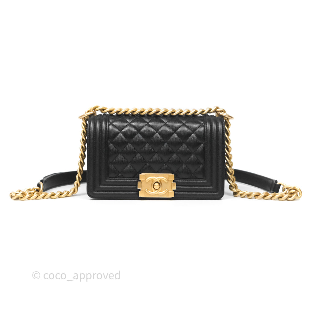 Chanel Small Quilted Boy Black Caviar Gold Hardware