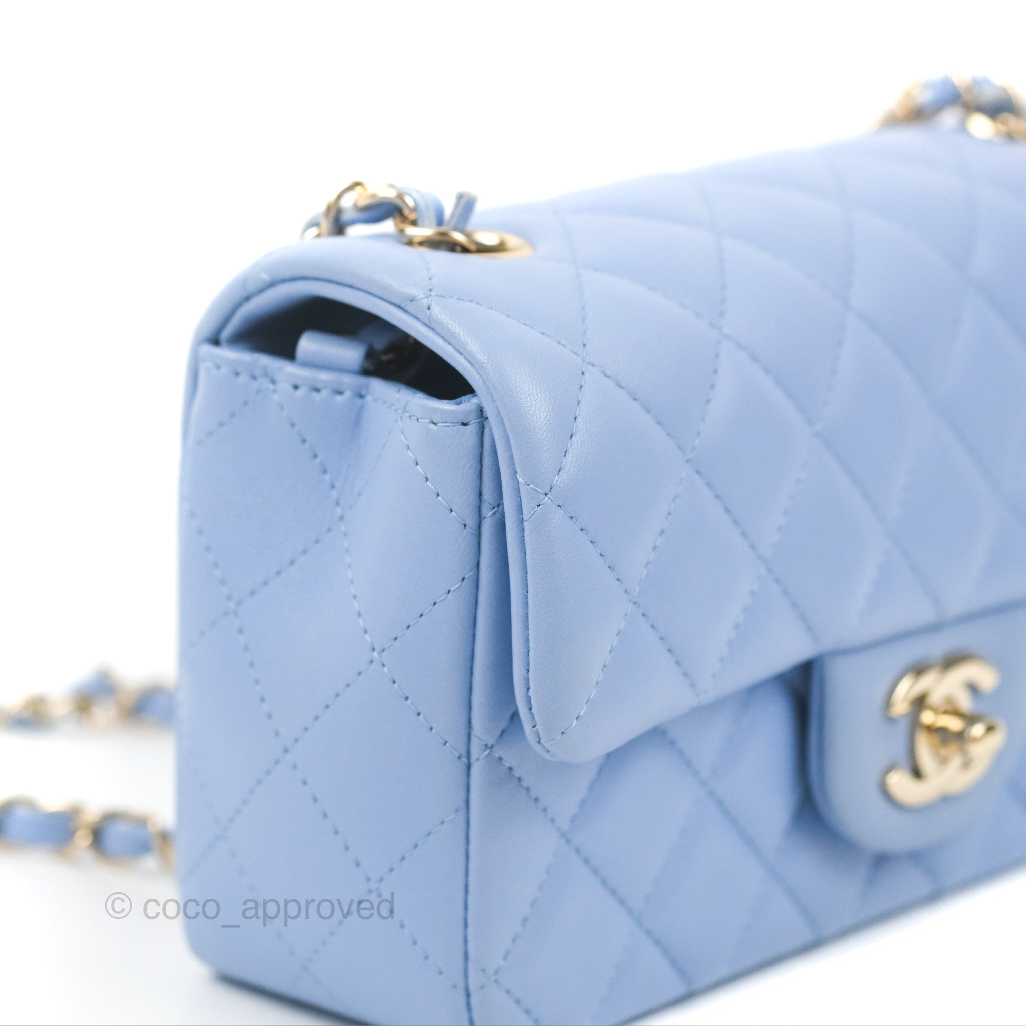 Chanel Classic Mini Rectangular Flap Blue Sky Lambskin Gold Hardware 2 –  Coco Approved Studio