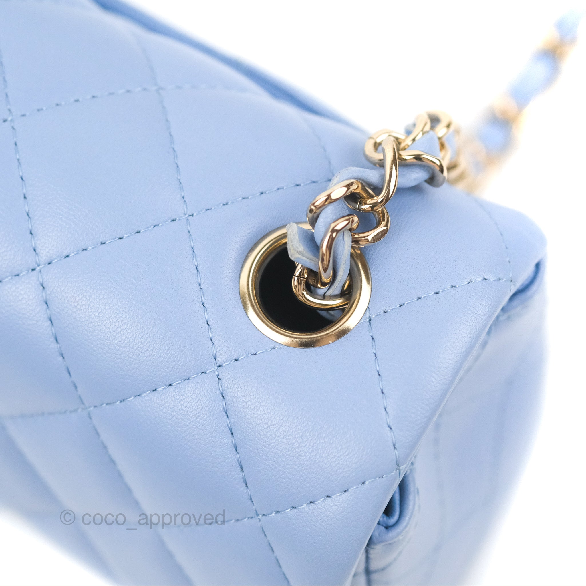 Chanel Quilted Mini Square Sky Blue Lambskin Gold Hardware 21C – Coco  Approved Studio