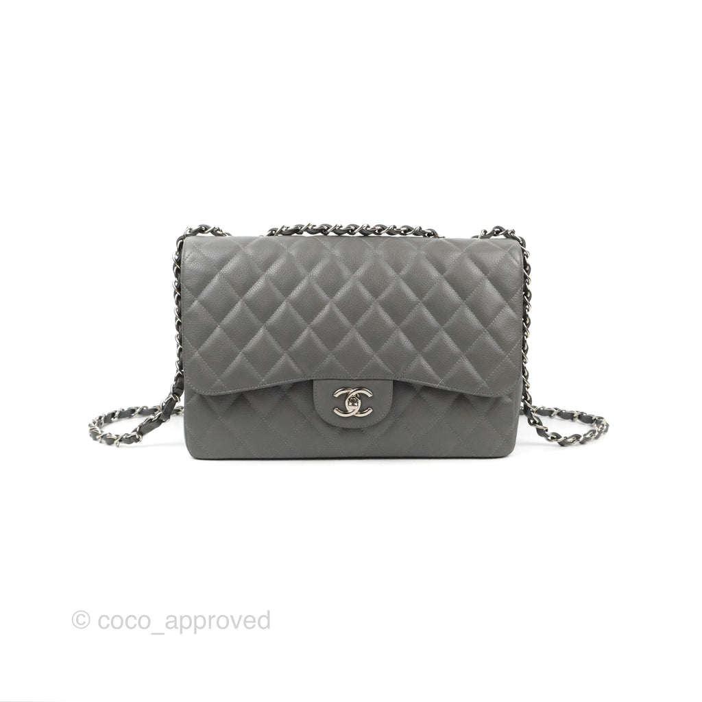 Chanel Jumbo Single Flap Grey Caviar Silver Hardware⁣⁣