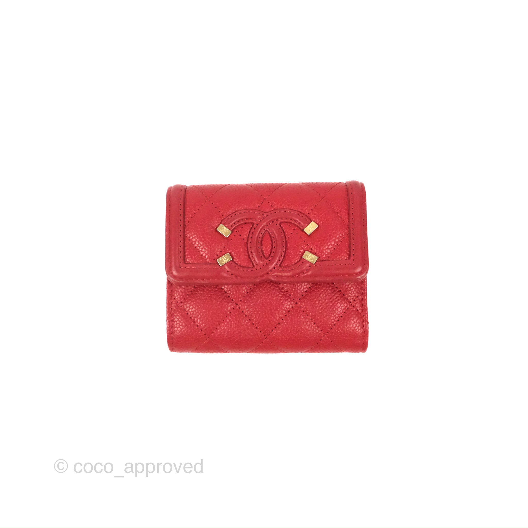CHANEL Wallet Caviar Skin Red CC Auth am3885
