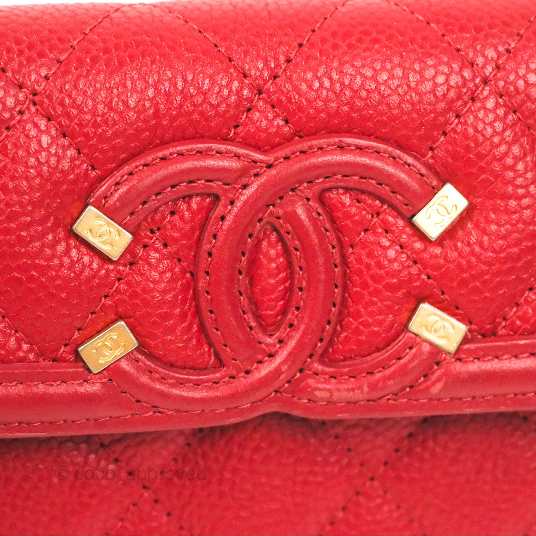Chanel CC Filigree Short Flap Wallet Red Caviar Gold Hardware
