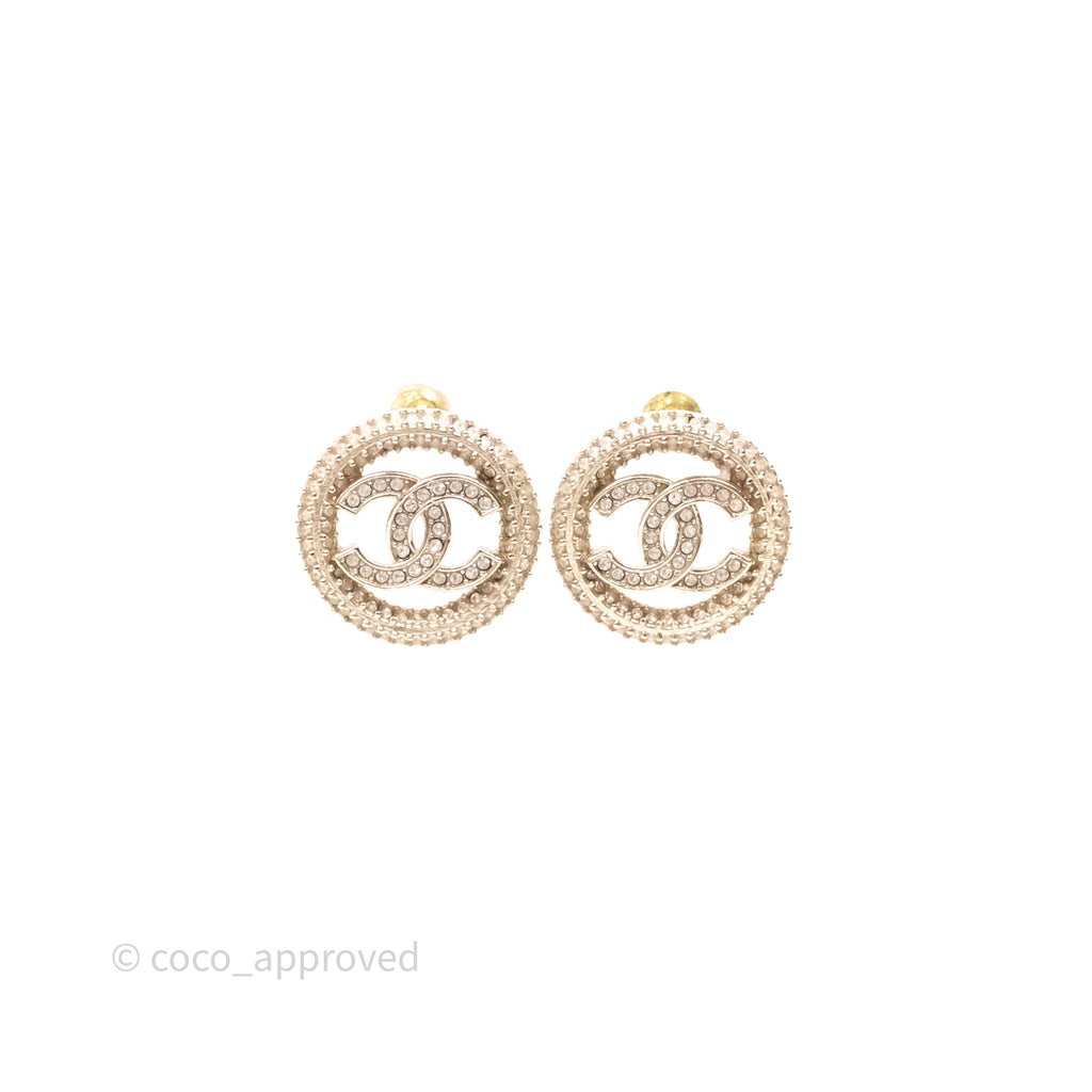 Chanel CC Crystal Round Earrings Gold Tone 20S