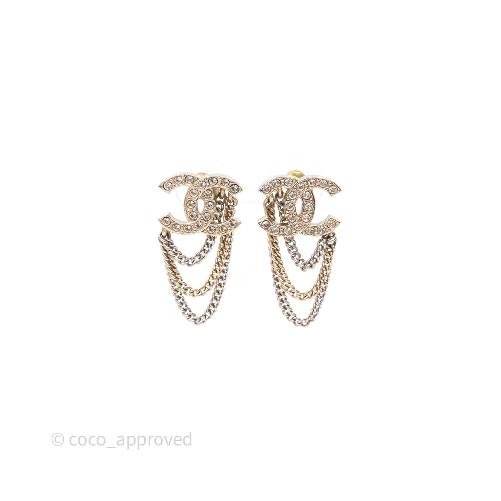Chanel Crystal CC Chain Pendant Earrings 21B
