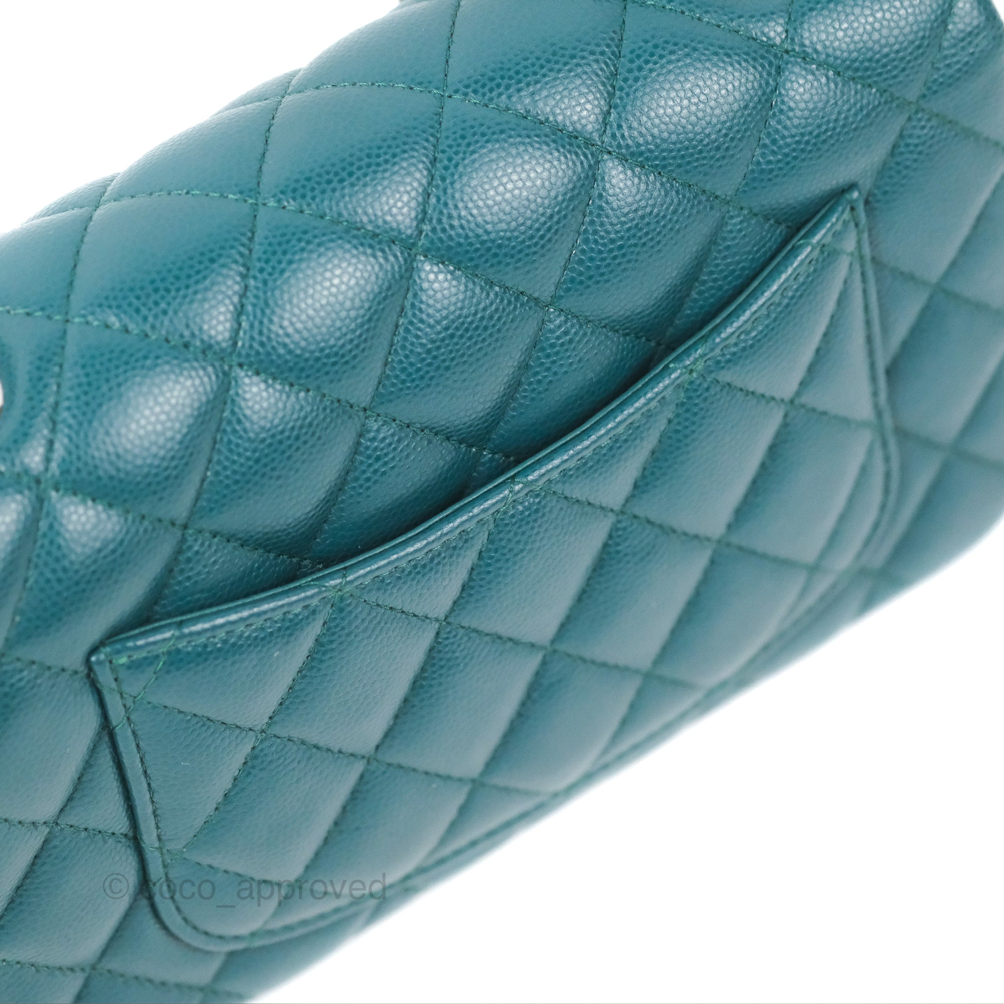 Chanel Quilted Mini Rectangular Flap Teal Green Caviar Silver Hardware – Coco  Approved Studio