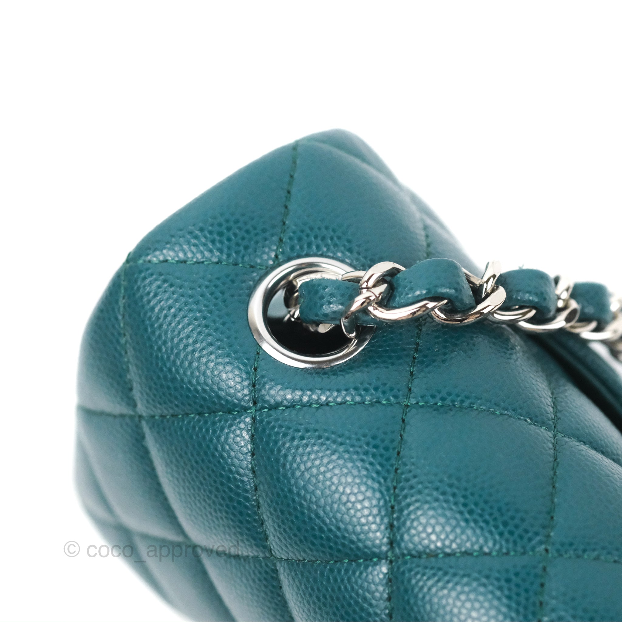 Chanel Quilted Mini Rectangular Flap Teal Green Caviar Silver Hardware –  Coco Approved Studio