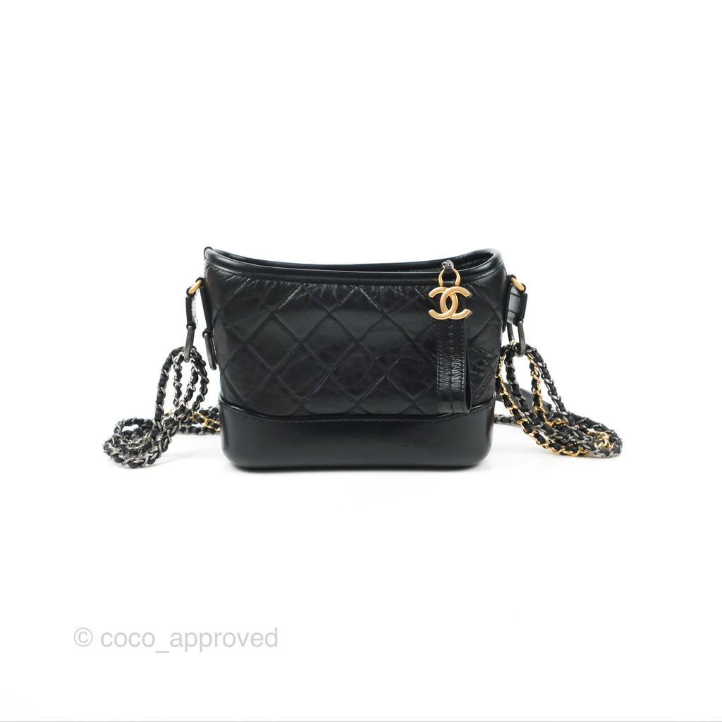 Chanel Quilted Small Gabrielle Hobo Black Aged Calfskin Mixed Hardware