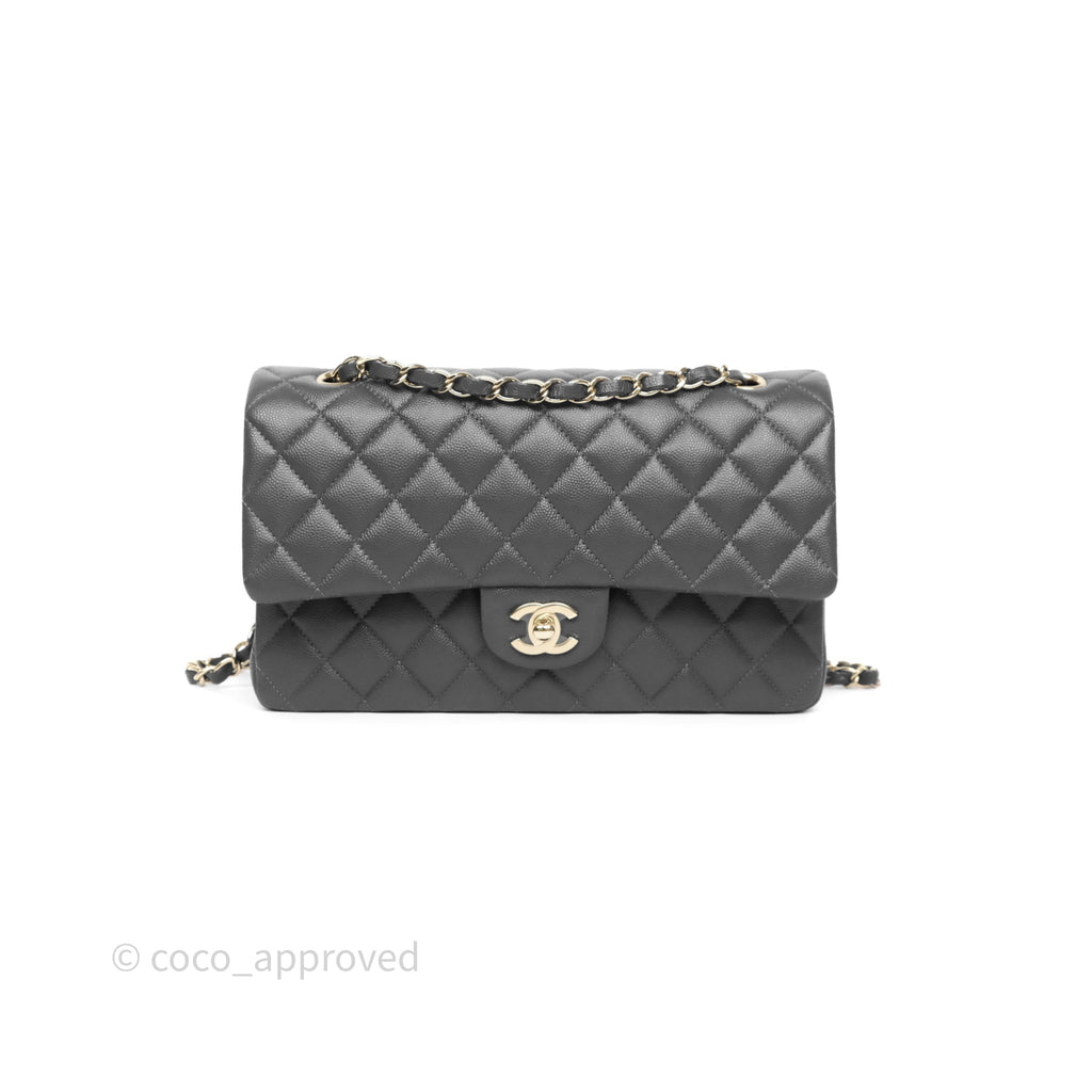Chanel Classic M/L Medium Flap Quilted Dark Grey Caviar Gold Hardware