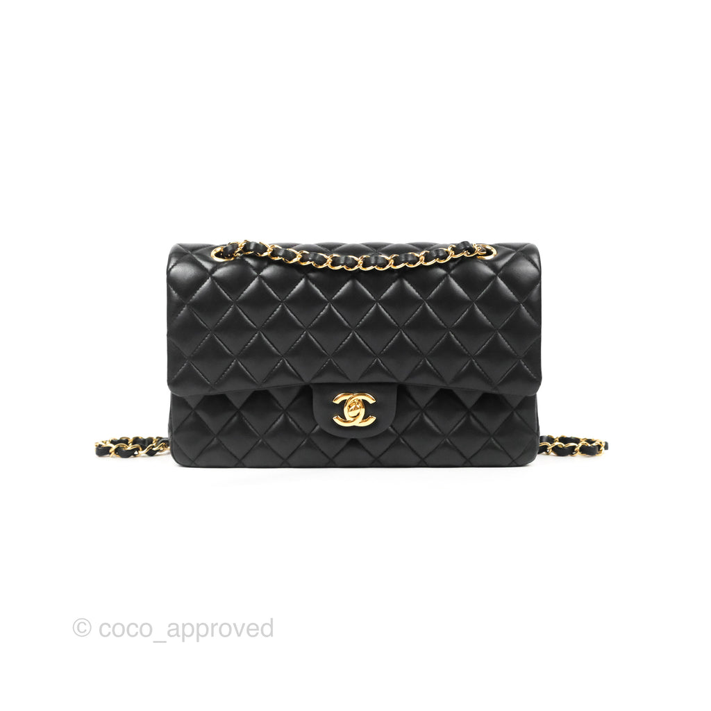 Chanel Classic M/L Medium Flap Quilted Black Lambskin Gold Hardware