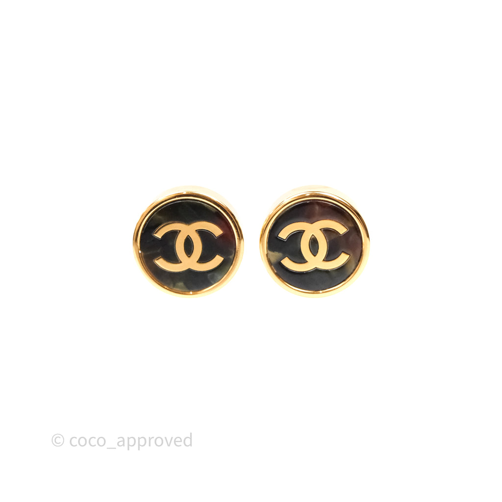 Chanel CC Round Earrings Gold Tone 21S