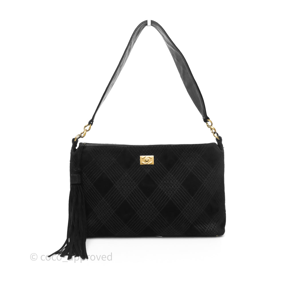 Chanel Vintage Shoulder Bag Quilted Black Suede Aged Gold Hardware