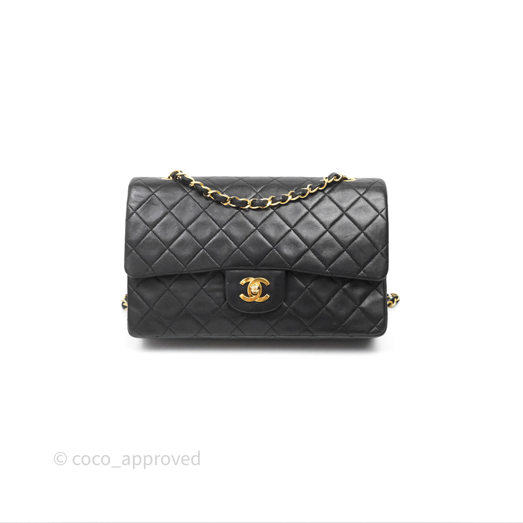 Chanel Classic Vintage Double Flap M/L Black Lambskin Gold Hardware