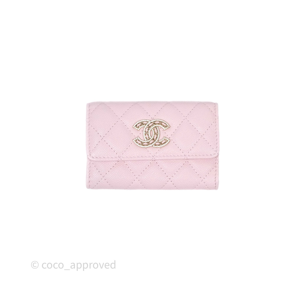 Chanel Quilted Flap Card Holder Light Pink Caviar Gold Hardware