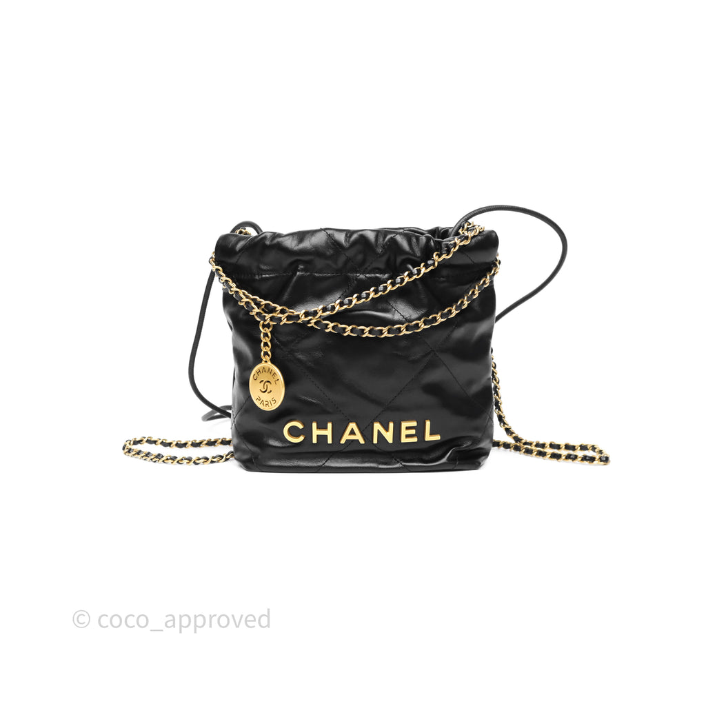 Chanel 22 Mini Bag Black Crumpled Calfskin Aged Gold Hardware